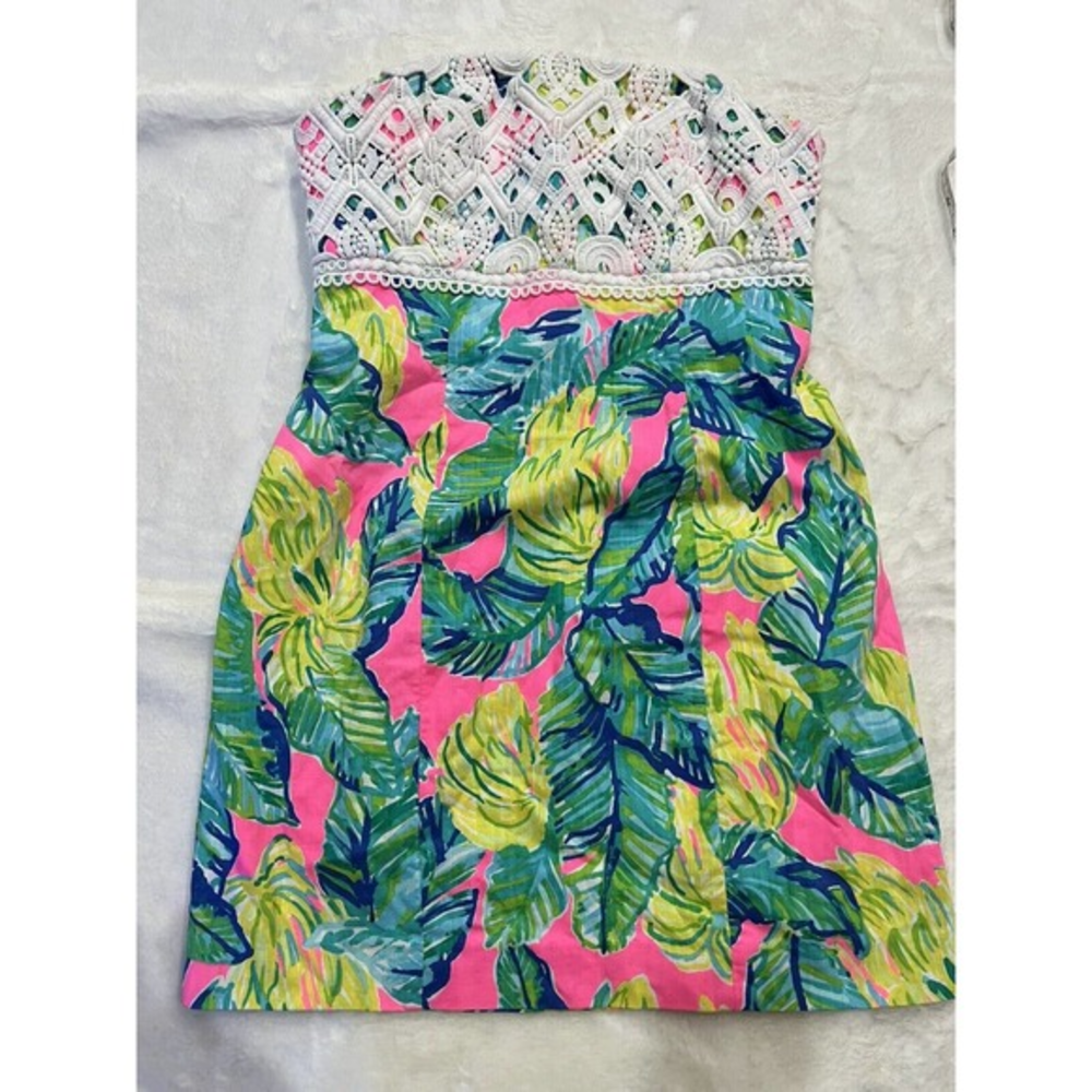 Lilly Pulitzer Brynn Dress Pink Sunset Local‎ Flavor Strapless Size 4